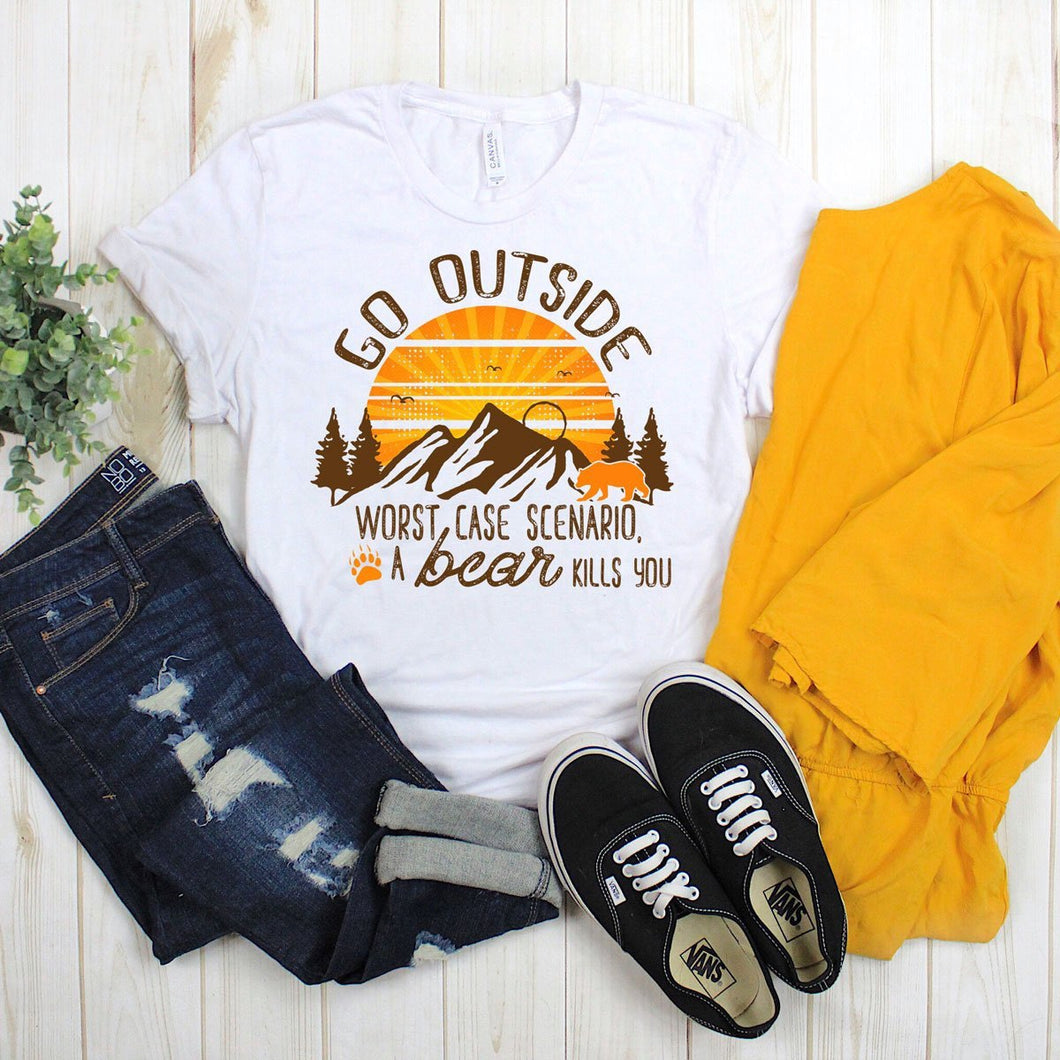 You Can Go Outside, But Bears - White Tee